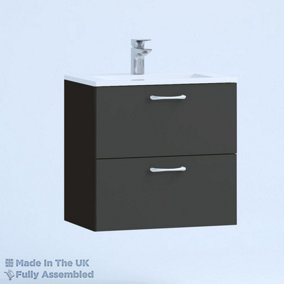 500mm Minimalist 2 Drawer Wall Hung Bathroom Vanity Basin Unit (Fully Assembled) - Vivo Gloss Anthracite