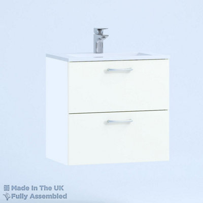 500mm Minimalist 2 Drawer Wall Hung Bathroom Vanity Basin Unit (Fully Assembled) - Vivo Gloss White Price Comparisons | Compare The Build