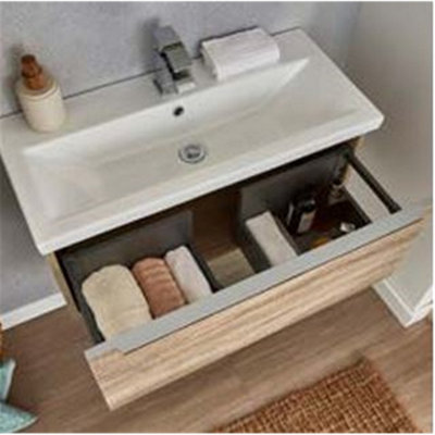 500mm Sonoma Oak Wall Mounted Bathroom Vanity Unit and Basin (Central) - Brassware not included