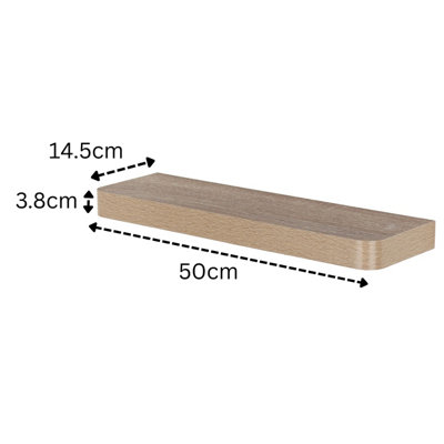 500mm Trent Narrow Floating Shelf Kit, Oak Effect