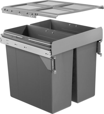 500mm Under Counter Bin Pull Out Kitchen Waste Recycling Cabinet 2x34L Dark Grey