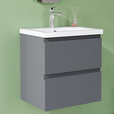 500mm Vanity Unit with Basin High Gloss Grey Resin Sink Wall Hung ...