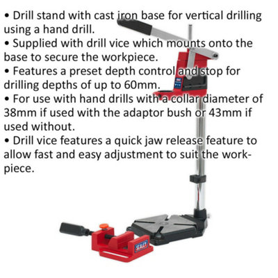 500mm Vertical Hand Drill Stand - Cast Iron Base - Quick Jaw Release Drill Vice