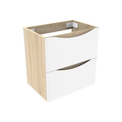 500mm Wall Hung Bathroom Vanity Unit without Basin Matt White+Oak 2