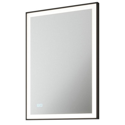 500mm x 700mm IP44 Matt Black LED Bathroom Mirror with Demister and Tunable White Light