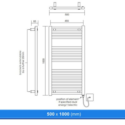 500x1000mm Straight Chrome Heated Towel Warmer Ladder Rail Radiator