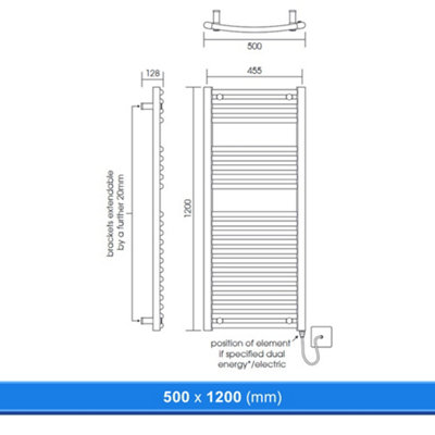 500x1200mm Curved Chrome Heated Towel Warmer Ladder Rail Radiator