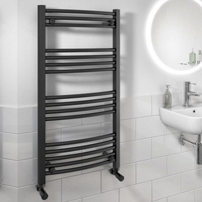 500x1200mm Matt Black Curved Heated Towel Warmer Ladder Rail Radiator