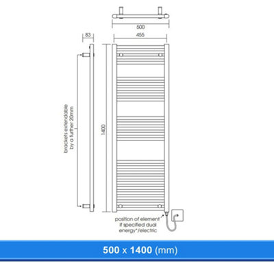 500x1400mm Straight Chrome Heated Towel Warmer Ladder Rail Radiator