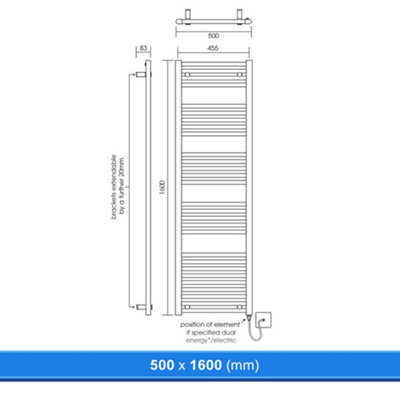 500x1600mm Straight Chrome Heated Towel Warmer Ladder Rail Radiator