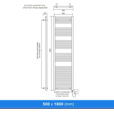500x1800mm Straight Chrome Heated Towel Warmer Ladder Rail Radiator