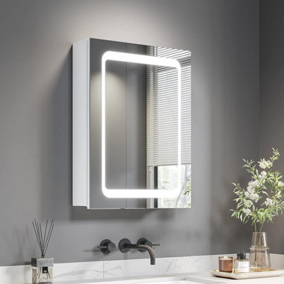 500x700mm LED Bathroom Mirror Cabinet with Demister Pad/ Shaver Socket/  Infrared Sensor | DIY at Bu0026Q