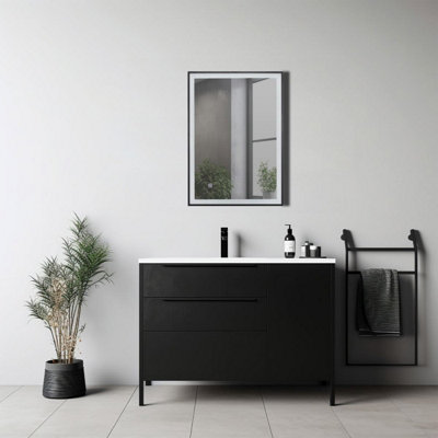 500x700mm LED Illuminated Bathroom Mirror Black Framed Cool White with Touch Sensor & Demister Pad