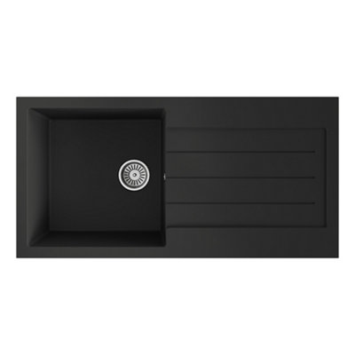  - Kersin Dante Matt Black Composite 1 Bowl Sink & Drainer (W) 500 X (L) 1000mm