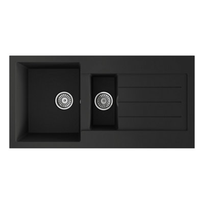  - Kersin Dante Matt Black Composite 1 .5 Bowl Sink & Drainer (W) 500 X (L) 1000mm