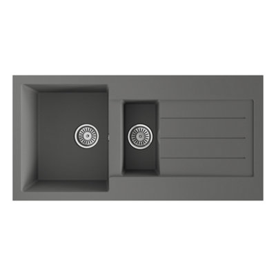  - Kersin Dante Matt Grey Composite 1.5 Bowl Sink & Drainer (W) 500 X (L) 1000mm