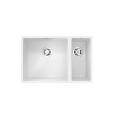 B&Q Kersin Dante Matt Composite Undermount 1.5 Bowl Sink & Drainer (W) 670 X (L) 440Mm White
