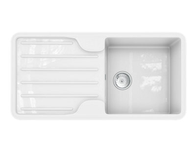  - Kersin Dante Gloss White Composite Fireclay Style 1 Bowl Sink & Drainer (W) 500 X (L) 1000mm