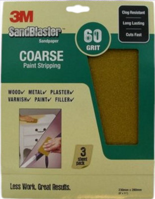 3M Command 3M Sandblaster Sandpaper 60 Grit Coarse 3 Sheets/pack from B&Q