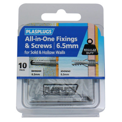Plasplugs All-In-One Pz Grey Multi-Purpose Screw & Wall Plug (Dia)6.5mm (L)34.5mmPack Of 10 from B&Q