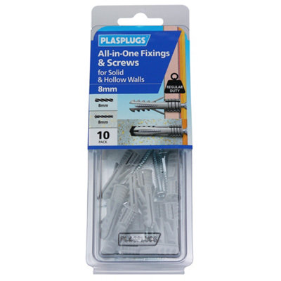 Plasplugs All-In-One Pz Grey Multi-Purpose Screw & Wall Plug (Dia)8mm (L)39mmPack Of 10 from B&Q