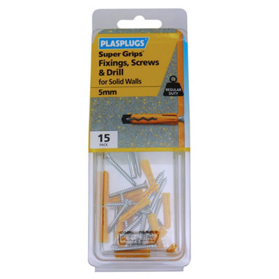 Plasplugs Super Grips Pz Yellow Multi-Purpose Screw & Wall Plug (Dia)4.5mm (L)24.5mmPack Of 15 from B&Q