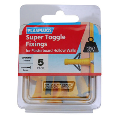 Plasplugs Super Toggle High-Tensile Steel Countersunk Hollow Wall Anchor (Dia)10mm (L)37mmPack Of 5 from B&Q