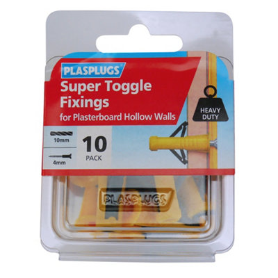 Plasplugs Super Toggle High-Tensile Steel Countersunk Hollow Wall Anchor (Dia)10mm (L)37mmPack Of 10 from B&Q
