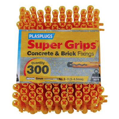 Plasplugs Super Grips Yellow Plastic Wall Plug (Dia)4.5mm (L)24.5mmPack Of 300 from B&Q