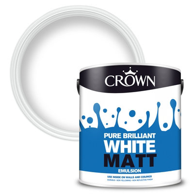 Crown Walls & Ceilings Emulsion Matt Pure Brilliant White2.5L from B&Q