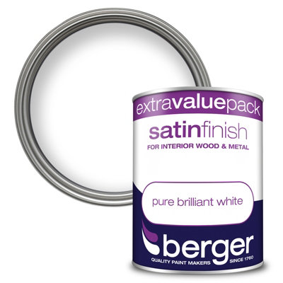Berger Satin Paint Brilliant White1.25L from B&Q