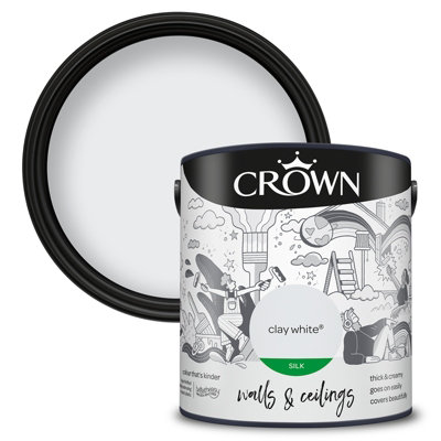 Crown Walls & Ceilings Silk Emulsion Paint Clay White2.5L from B&Q