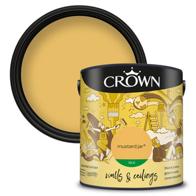 Crown - Walls & Ceilings Paint - Silk Emulsion - Mustard Jar - 2.5L - Image 5