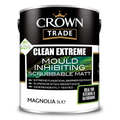 Crown Trade Clean Extreme Mould Inhibiting Scrubable Matt Magnolia 5L from B&Q