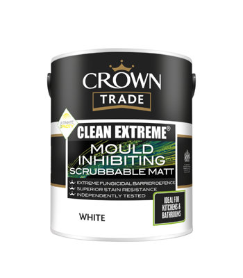 Crown Trade Clean Extreme Mould Inhibiting Scrubable Matt 5L White