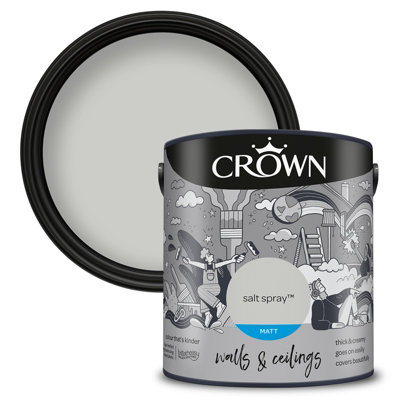 Crown WALLS & CEILINGS Cool Grey Matt Emulsion Paint 2.5L | Rich velvety matt in Salt Spray. Covers beautifully. Ideal for bedrooms & living rooms. Low VOC, low odour, vegan - Image 5