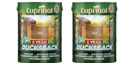 Cuprinol 5 Year Ducksback Shed & Fence Treatment Autumn Gold 5L Pack Of 2