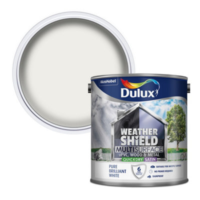 Dulux Weathershield Pure Brilliant White Satinwood Multi-Surface Paint2.5L from B&Q