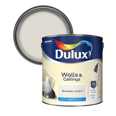 Dulux Walls & Ceilings Matt Wall & Ceiling Emulsion Paint, 2.5L Summer Linen
