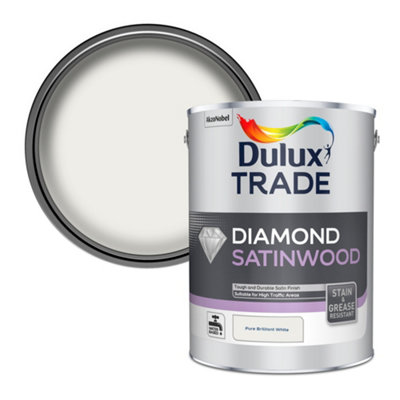 Dulux Trade Diamond Pure Brilliant White Satinwood Metal & Wood Paint5L from B&Q