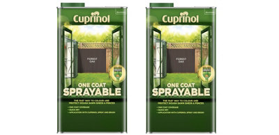 Cuprinol One Coat Sprayable Fence Treatment Forest Oak 5L Pack Of 2