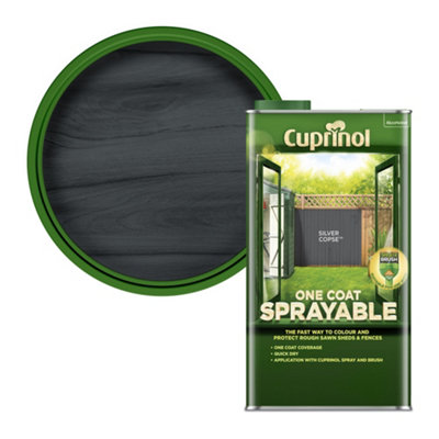 Cuprinol One Coat Sprayable Silver Copse Matt Exterior Shed & Fence Treatment Wood Paint5L from B&Q