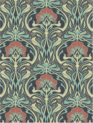 Crown Flora Nouveau Green Wallpaper M1196 from B&Q