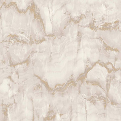 Crown Aura Marble Design Latte / Gold Metallic Flat Surface Wallpaper M1585
