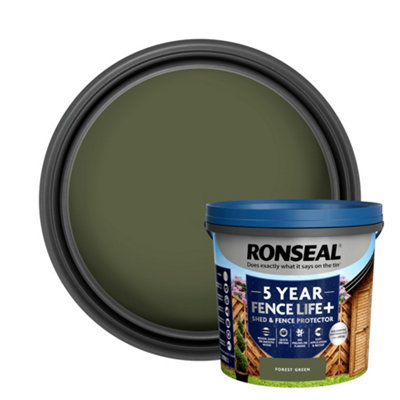 Ronseal 5 Year Fence Life+ Forest Green Matt Exterior Shed & Fence Protector Wood Paint5L Tub from B&Q