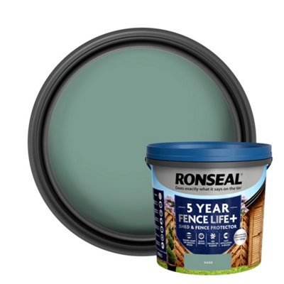 Ronseal 5 Year Fence Life+ Sage Matt Exterior Shed & Fence Protector Wood Paint5L Tub from B&Q