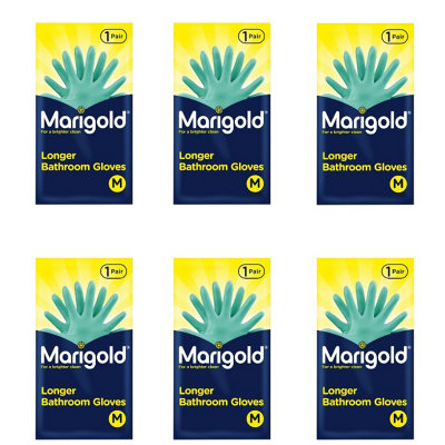 Marigold Stronger Bathroom Gloves Medium Extra ThickLong Cuff Cotton Lined Tough Durable Cleaning Protection 6 Pairs from B&Q