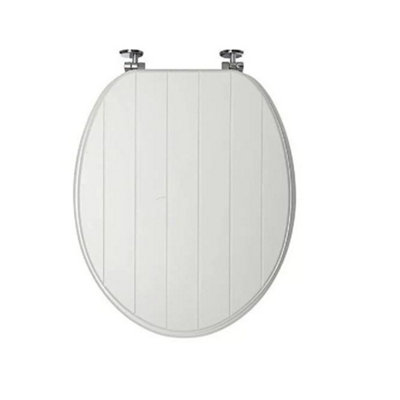B&Q Tongue And Groove Toilet Seat Wood Wooden Strong Stainless Steel Hinges White