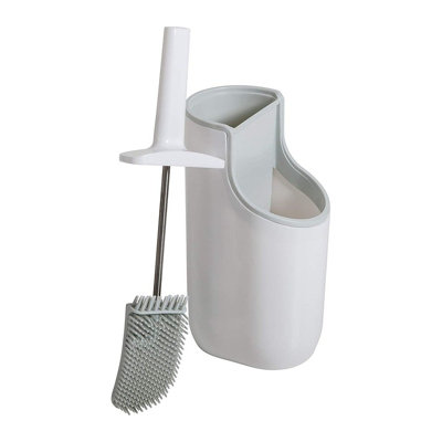 ADDiS White and Grey Toilet Brush with Holder - Metal Handle - D-Shaped Head - Non-Slip Grip - Image 5