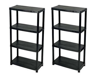  - Addis 4 Tier Plastic Storage Shelving Units Twin PackDurable Freestanding Organiser For GarageShedUtility RoomOr Home